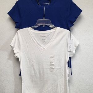 Bundle Of 2 Liz Claiborne Large Short Sleeve Tees White V-neck Blue Crewneck